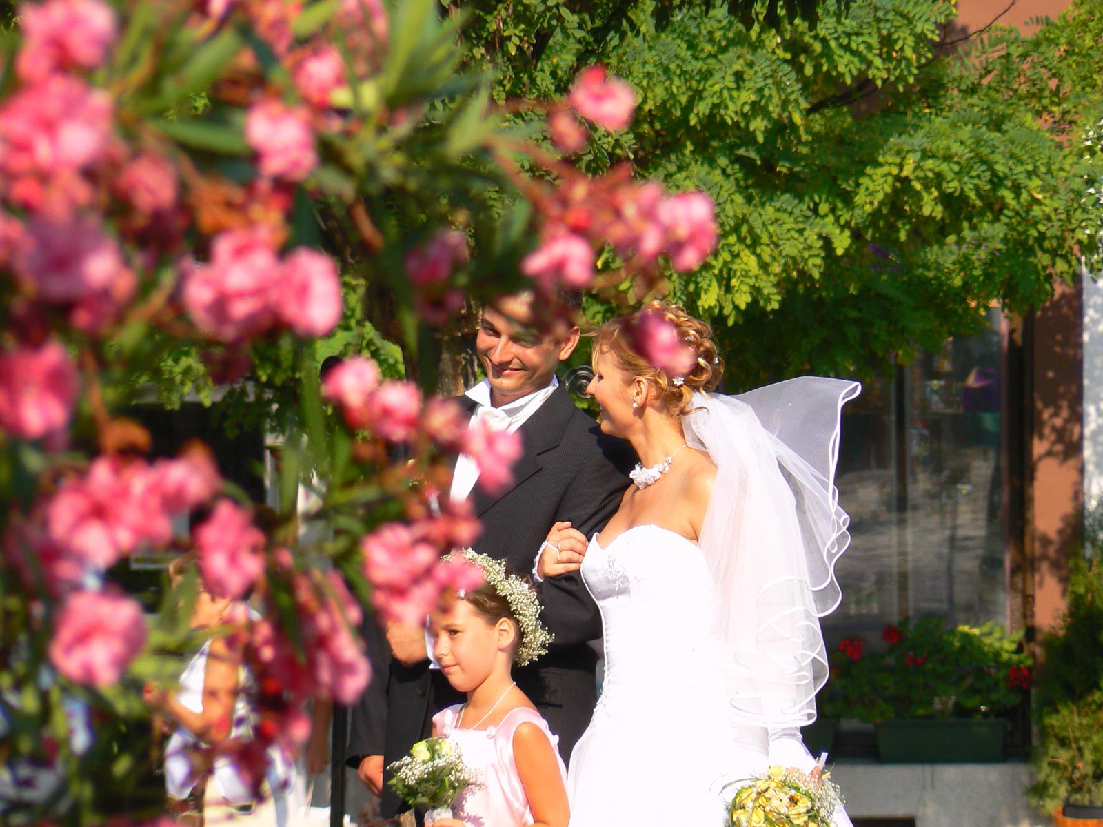 An outdoor wedding is both