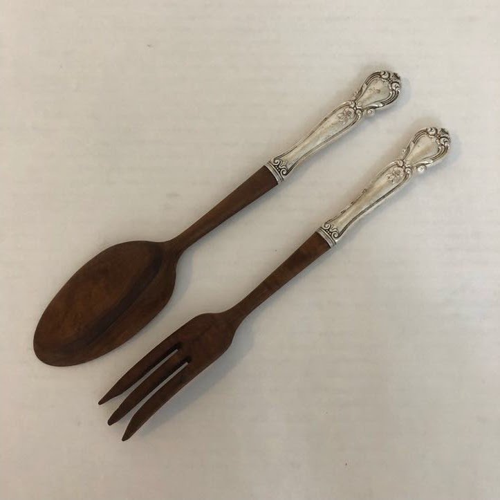 Sterling Silver and Wood Serving Pair