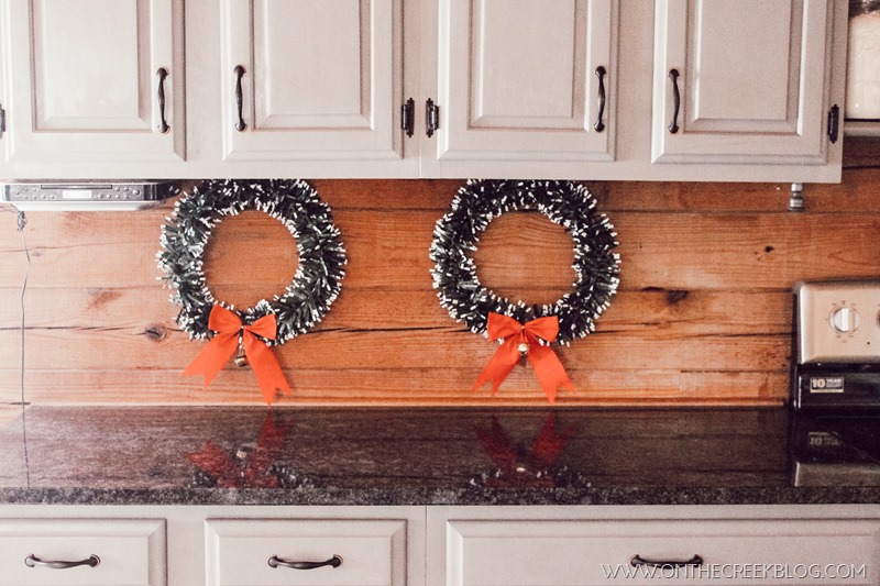 Joy in the Kitchen with Dollar Tree Wreaths & seasonal candles | on the creek blog // www.onthecreekblog.com