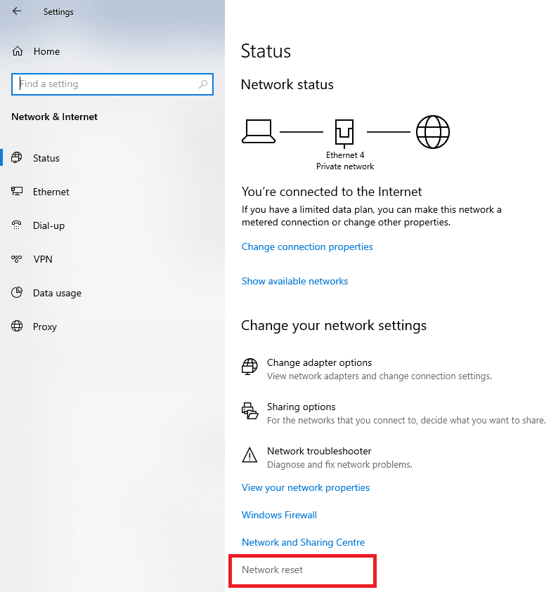 Faites défiler vers le bas pour voir l'option Réinitialisation du réseau et cliquez dessus.