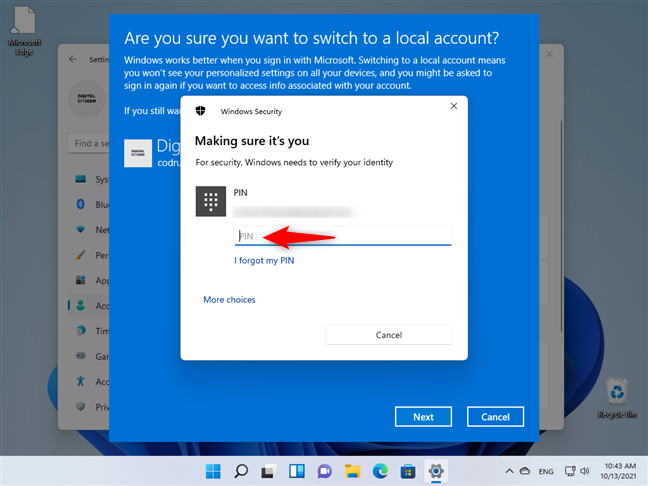 Inserisci il PIN o la password del tuo account Microsoft