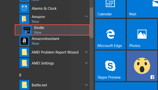 Windows 10, Kindle, aplicación