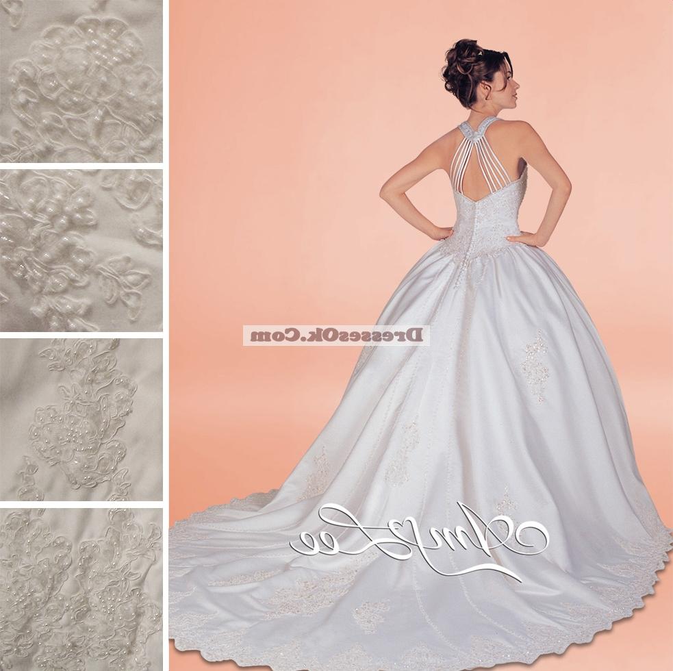 Popular ball gown halter top chapel satin embroidery wedding dresses