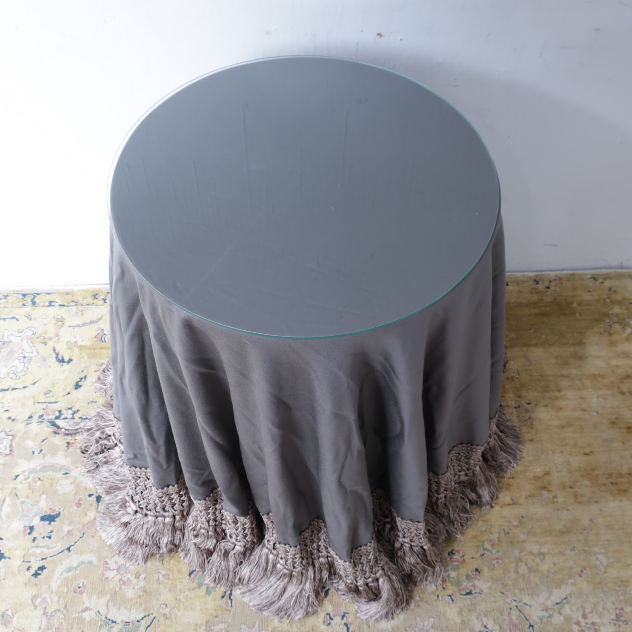 Wool Table Skirt with Braided Edge and Canapé Table #1