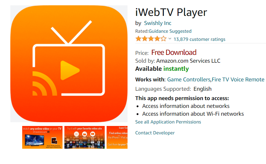 iWebTV player trên kho ứng dụng amazon.  Cách truyền iPhone tới Firestick