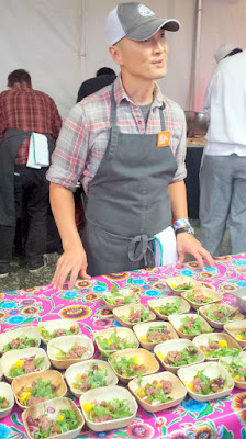 Sunny Jin of JORY, at The Allison presented Goat Tartare - Charred Green Tomato, Frozen Egg, Panisse Croutons for Night Market 2015