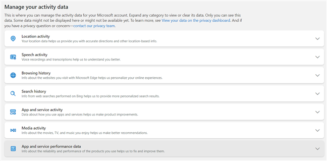 The Privacy Dashboard for your Microsoft account