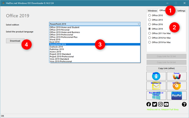 Utilizzo di Windows ISO Downloader per scaricare PowerPoint 2019