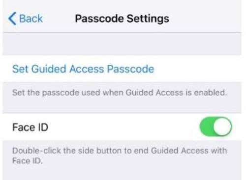 Establezca el código de acceso guiado en la configuración del código de acceso