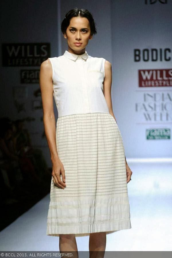 Sonalika Sahay flaunts a creation by fashion designer Ruchika Sachdev on Day 3 of Wills Lifestyle India Fashion Week (WIFW) Spring/Summer 2014, held in Delhi.