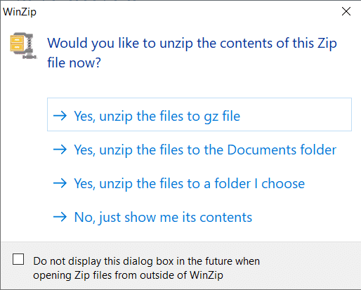 Vyberte umístění, kam mají být extrahované soubory umístěny.  Jak otevřít soubor GZ ve Windows 10