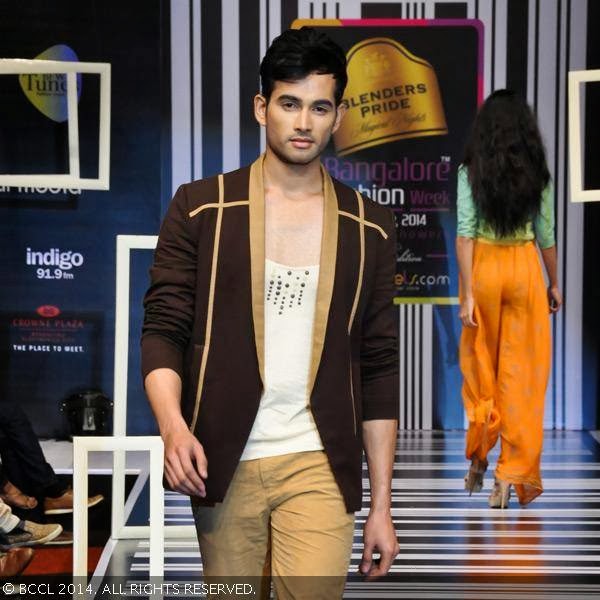 A model showcases a creation by designer Abhishek Dutta during Blenders Pride Bangalore Fashion Week. <br /> <br /> 