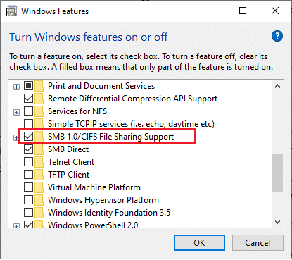 Opzione di supporto per la condivisione di file CIFS SMB 1.0