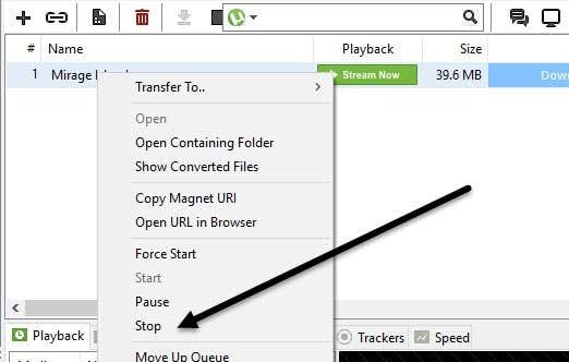 interrompi il download di torrent