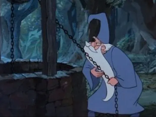 Merlin, from Disney's Sword in the Stone, pulling a bucket from a well