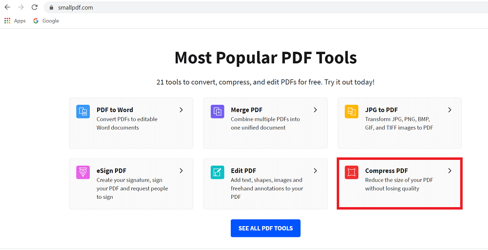 Scegli l'opzione Comprimi PDF.  Come ridurre le dimensioni del file PDF senza perdere la qualità