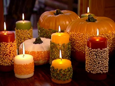 Velas decoradas com grãos