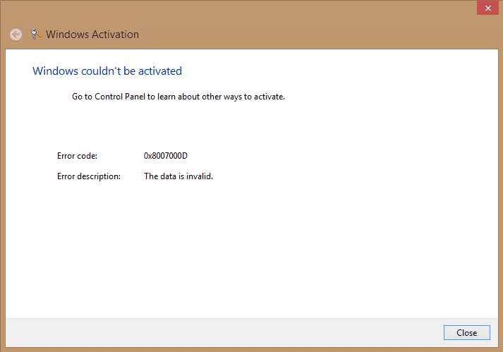 Fix Error Code 0x8007000D bij het activeren van Windows