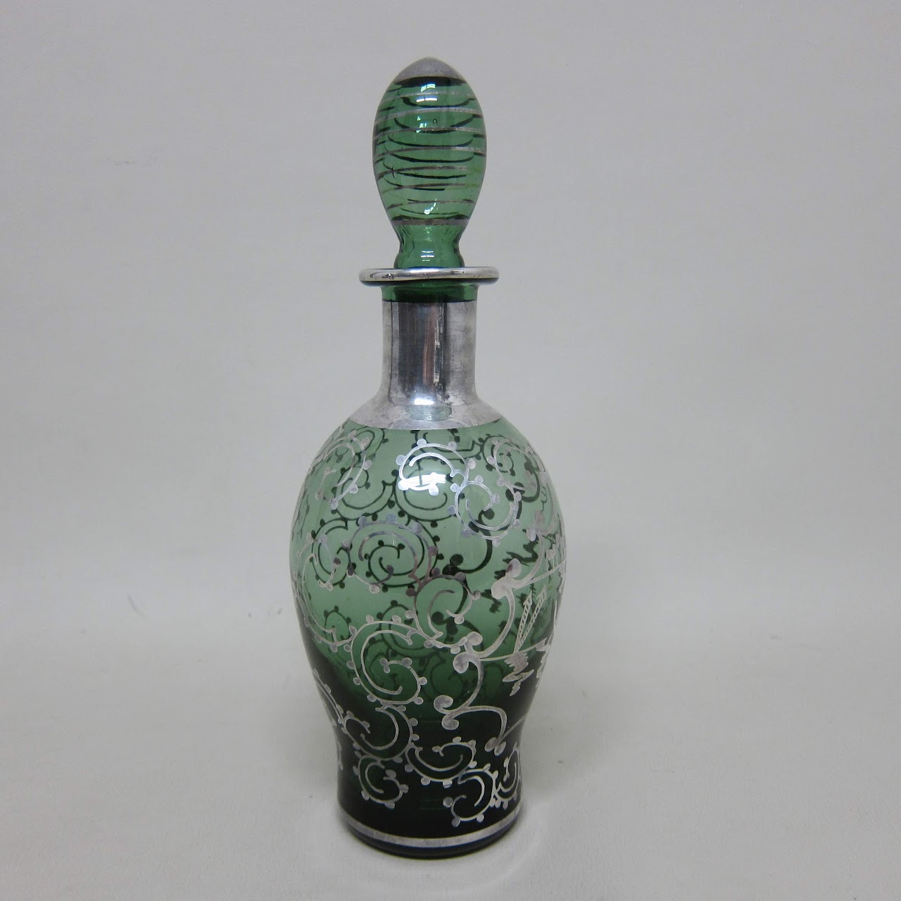 Sterling Silver Painted Glass Bottle Pair
