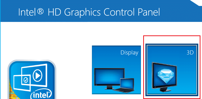 fare clic su 3D nel pannello di controllo della grafica Intel HD