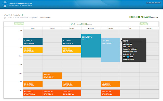 KFUPM-Schedule chrome extension