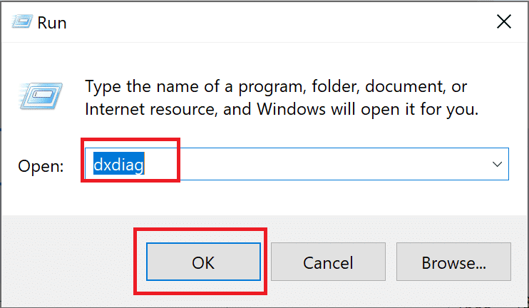 Escriba dxdiag en el cuadro de diálogo Ejecutar y luego haga clic en Aceptar.  Arreglar Miracast que no funciona en Windows 10