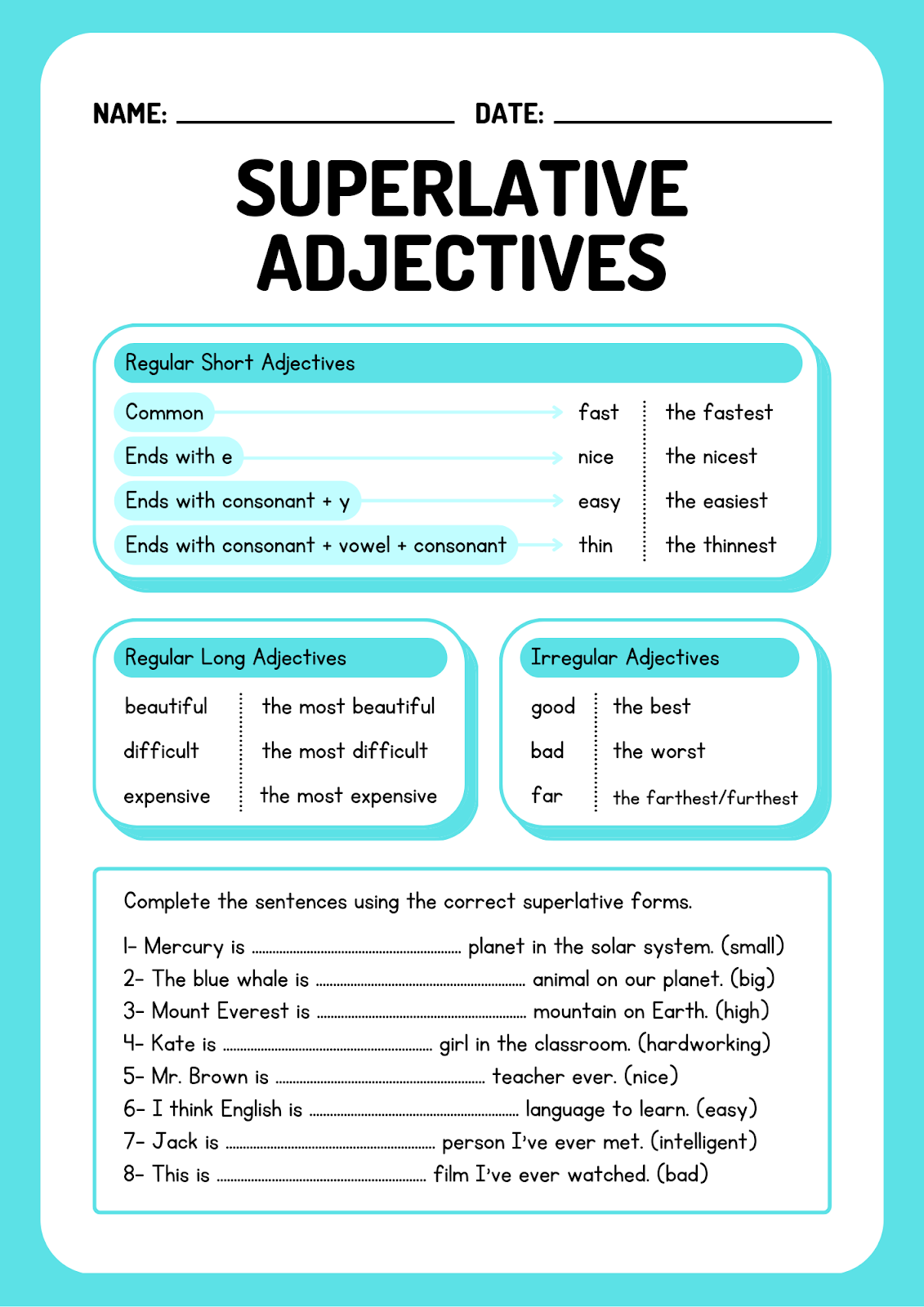 Superlative adjectives Worksheets for Grade 6. Comparative and Superlative adjectives. Superlative adjectives Photocopiable activities. Films adjectives Worksheets. Superlative adjectives little