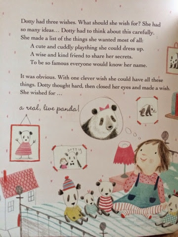 inside of the Mumsnet book of animal stories panda and a girl drawing
