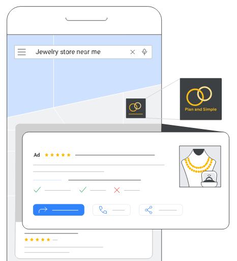 Annonce Local Services pour une bijouterie sur Google Maps incluant l'adresse du magasin