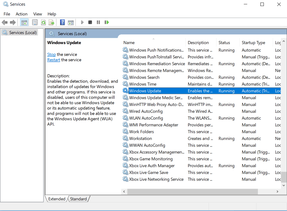 Busque el servicio de actualización de Windows, haga clic derecho sobre él y seleccione