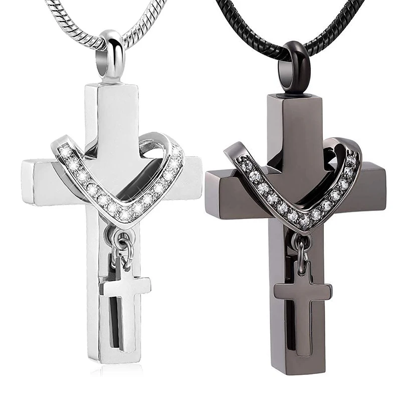 Collier Urne pour Animaux Double Croix en Acier Inoxydable, Gardez les Cendres de Votre Animal Près de Vous, Souvenir Durable