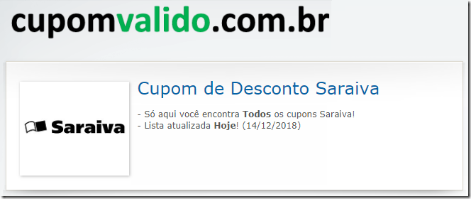 cupom valido SARAIVA