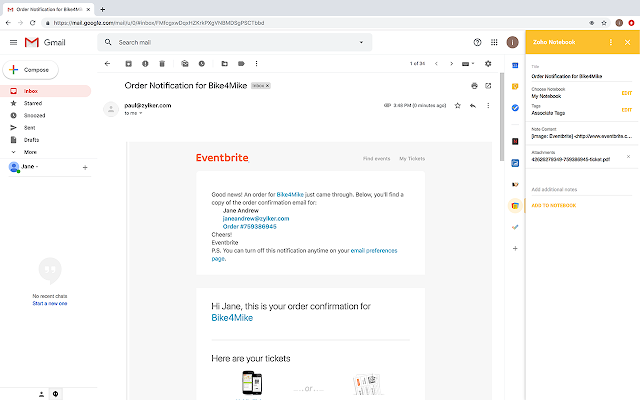 Screenshot of Zoho Notebook for Google Workspace