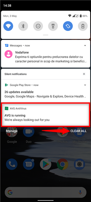 Presionar Borrar todo elimina la mayoría de las notificaciones de Android