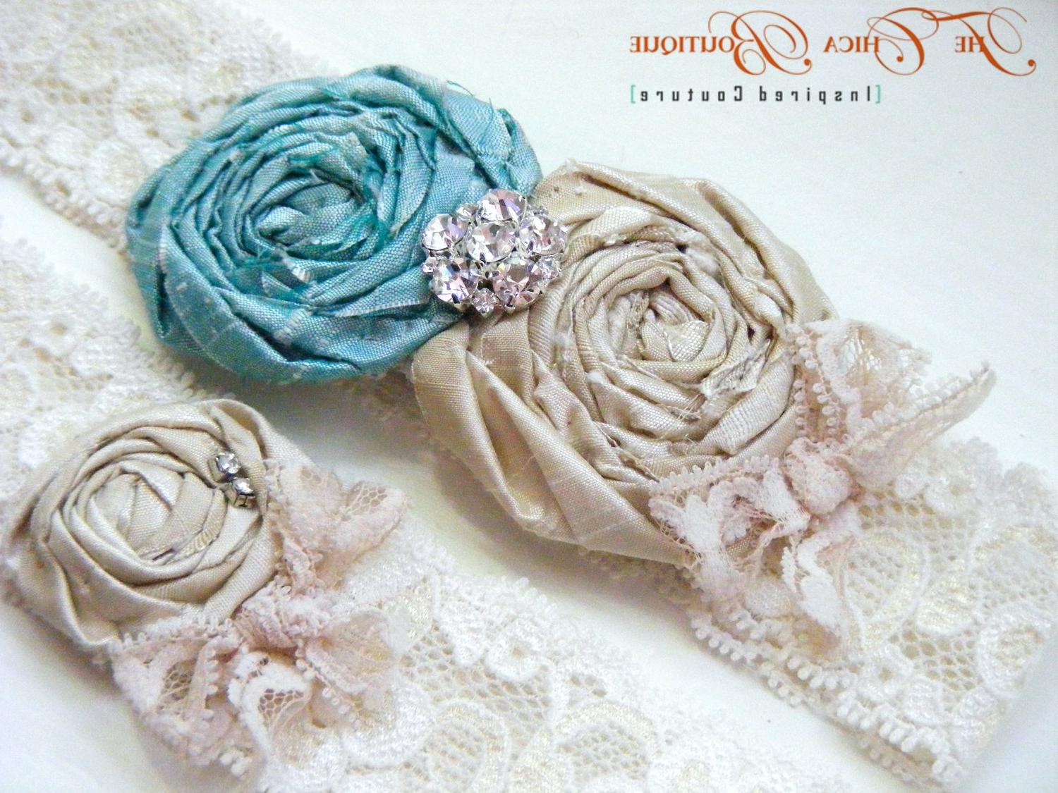 Something TIFFANY Blue- Vintage Romance Bridal Garter Set  Design 2 