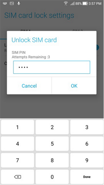 สมาร์ทโฟน Android ขอรหัส PIN ของซิม