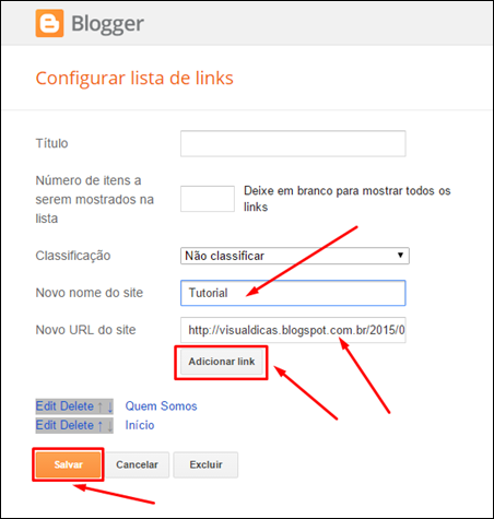 Como criar um menu no Blogger utilizando apenas uma lista de links - Visual Dicas