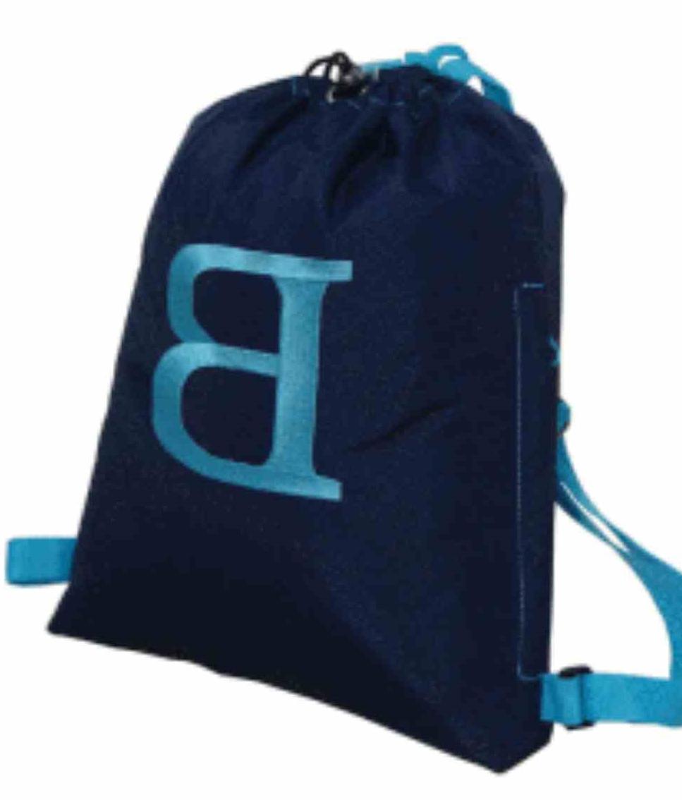 Navy Drawstring Backpack with Aqua Trim