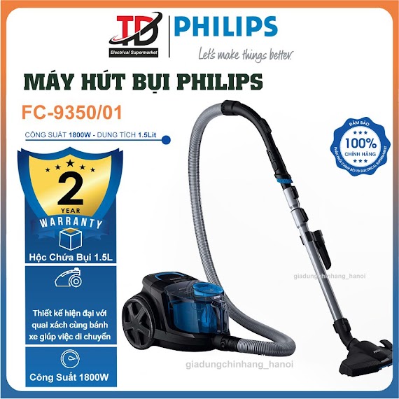 Máy Hút Bụi Philips Fc9350/01, 1800W - Hộp Chứa 1.5Lit, Công Nghệ Powercyclone 5, Hàng Chính Hãng