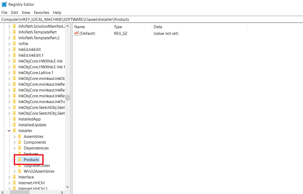 dvojitým kliknutím na podklíč Products pod klíčem Installer jej rozbalíte