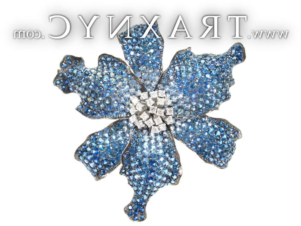 Full Size Picture for White Gold Blue Sapphire Diamond Brooch