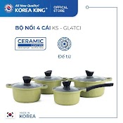 Ks - Gl4Tci Bộ Nồi Korea King ( Màu Xanh, Bộ Gồm 3 Nồi Đường Kính 20, 22, 24Cm + 1 Quánh 18Cm, Nắp Kính) Hàng Chính Hãng