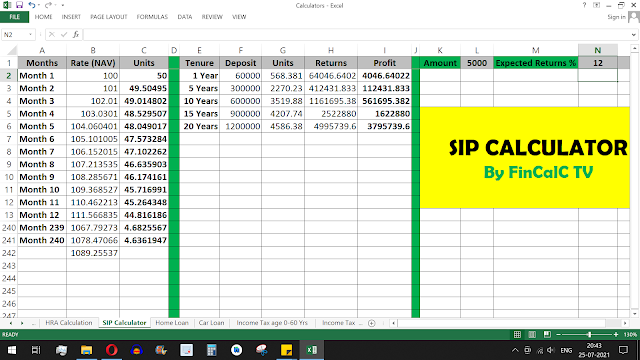 SIP Excel Calculator with 12% returns
