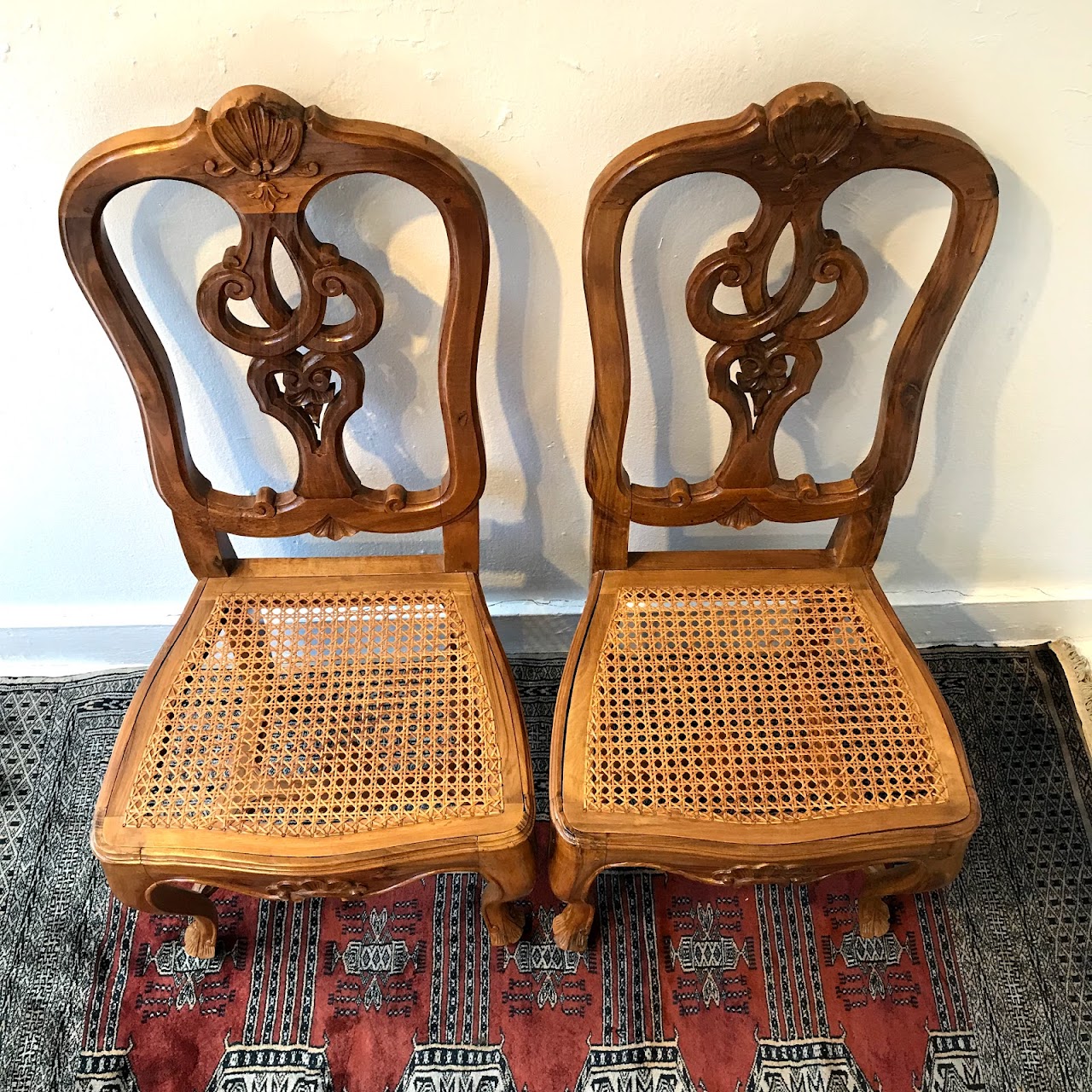 Italian Walnut  Side Chair Pair