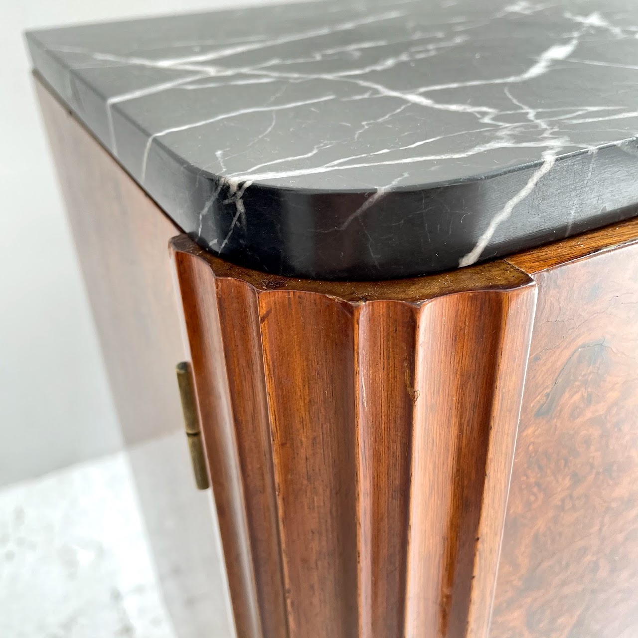 Art Deco Burlwood Marble Top End Table Pair