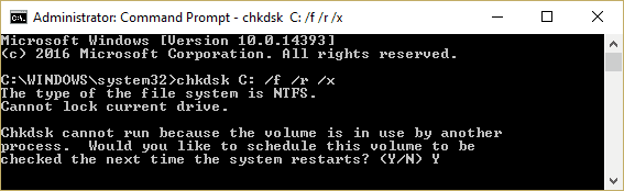 디스크 검사 chkdsk C 실행: /f /r /x