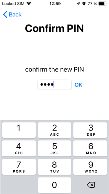 Подтвердите новый PIN-код для SIM-карты.