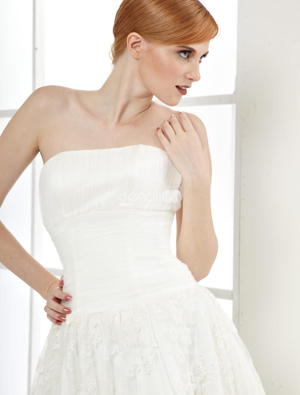 White Strapless Ball Gown Tea