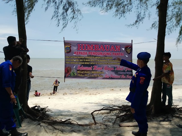 Satpol Airud Polres Sergai Patroli Dan Pasang Spanduk Imbauan Di Objek Wisata Pantai