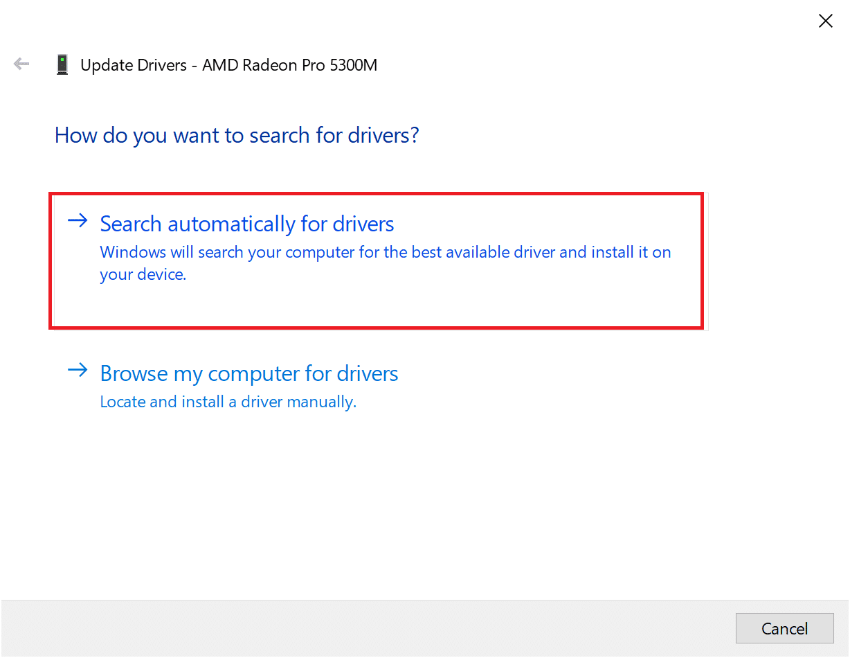 Haga clic en Buscar automáticamente el software del controlador actualizado